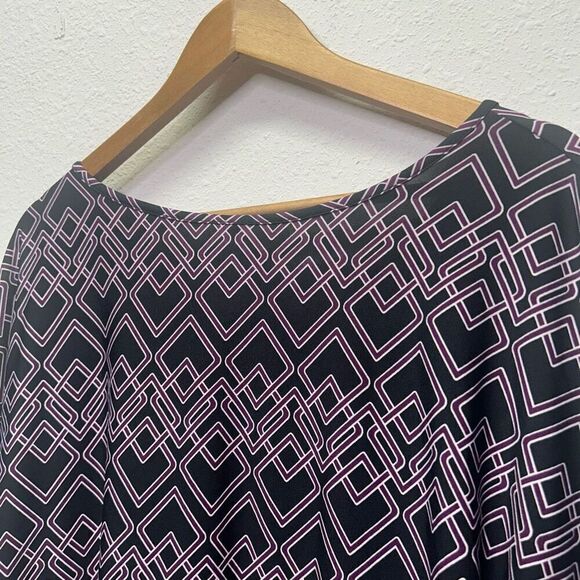 Perseption Women's 2X Multicolor Purple Geometric Blouse 3/4 Sleeve Boat Neck - Picture 8 of 12